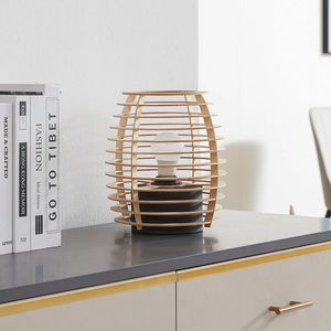 Lindby - tafellamp - 1licht - Hout, ijzer - H: 25 cm - E27 - licht hout, zwart