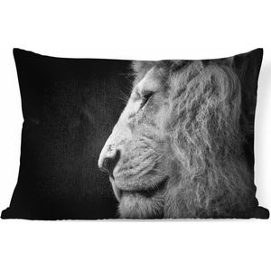 Sierkussens - Kussen - Profiel van een leeuw in zwart-wit - 60x40 cm - Kussen van katoen