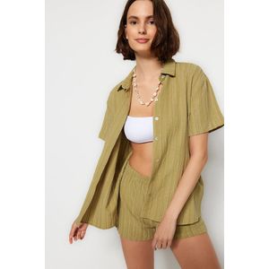 Trendyol Groene Geweven Linnenmix Shirt Shorts Strandset Tbess23Au00054