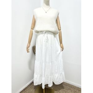 Heerlijke maxi linnen rok - met volants - elastische talie - aantrekkoord kleur WIT - maat 40/42