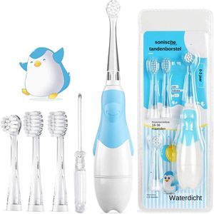 Goodivery - Elektrische Tandenborstel Kinderen - Kindertandenborstel - Waterdicht IPX7 - 3 Zachte Borstelkoppen - 2x2x19cm - Blauw
