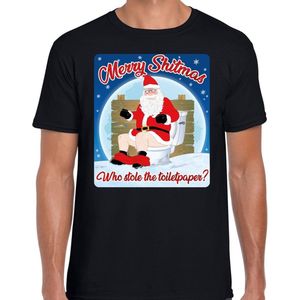 Fout Kerstshirt / t-shirt - Merry shitmas who stole the toiletpaper - zwart voor heren - kerstkleding / kerst outfit XL