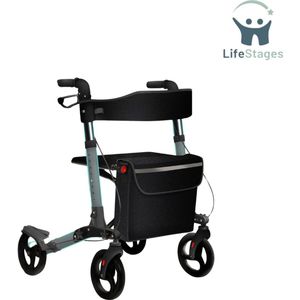 LifeStages - Rollator Lichtgewicht En Opvouwbaar - Lichtgewicht Rollator Met Zitje - Opvouwbare Aluminium Rollator Voor Senioren - 8 Verstelbare Hoogtes - 3-Voudig Opvouwbaar Loophulpmiddel Met Tas & Parapluhouder - Past In De Auto