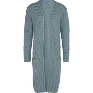 Knit Factory Alex Lang Gebreid Dames Vest - Grof gebreid groen damesvest - Cardigan voor de herfst en winter - Lang vest tot over de knie - Stone Green - 36/38