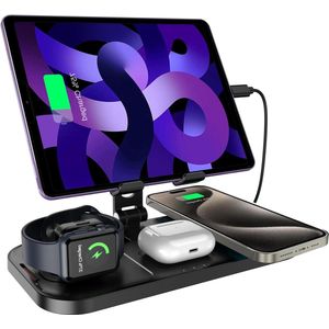 Inductief laadstation voor meerdere apparaten - iPad en iPhone oplaadstation - draadloze oplader voor Apple Watch - opvouwbare 4-in-1 oplaadstation Oplaadstation