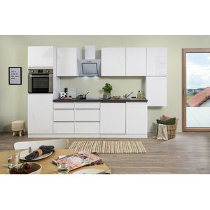 Goedkope keuken 330  cm - complete keuken met apparatuur Lorena  - Wit/Wit - soft close - keramische kookplaat - vaatwasser - afzuigkap - oven  - spoelbak