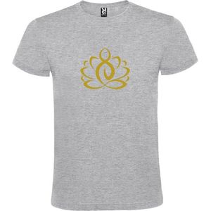 Grijs  T shirt met  print van ""Lotusbloem met Boeddha "" print Goud size XXL