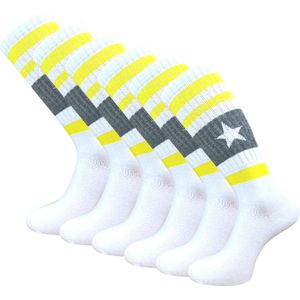 6 paar Kniekousen - Sportlook - Ster - Wit/Geel - Maat 23-26