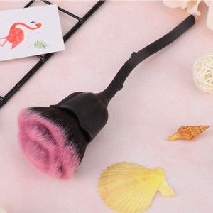 Nail Dusting Brush Art Design Dotting Painting Pen Rose Shape Lange steel Manicure Nail Buffing Powder Removal Brush (02# Zwart+Roze)