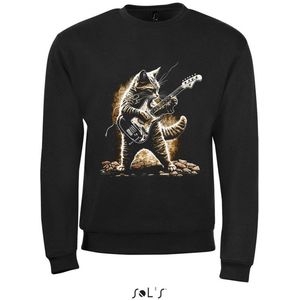 SweatShirt 2-140 Kat speelt Gitaar - Zwart, M