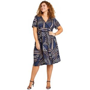 Korte vloeiende rechte jurk met grafische print