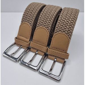 Elastische broekriem Stretch riem Vlecht riem Gevlochten riem Elastiek riem - unisex - geschikt voor zowel mannen als vrouwen - Kleur Beige 120 CM 3 pack deal van SKB Fashion