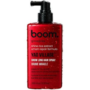 Boom Glowplex Yao Village Spray - Haargroei Versterkende Spray - Met Gefermenteerde Yao Rijst / Lijnzaad & Kokosolie - Ter bevordering van haargroei & Ter voorkoming van haaruitval - Versterkend & Glansgevend - 200 ml