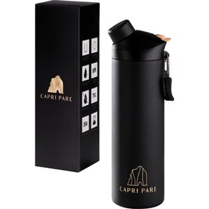 CAPRI PARE Luxe Waterfles - 750ml - RVS - Matzwart - Waterfles met Rietje en Drinktuit - Dubbelwandig - Lekvrij - Magnetische dop - BPA-vrij - Drinkfles voor volwassenen en kinderen - Ideaal voor Sport - Insulated - Drinkflessen - Waterflessen