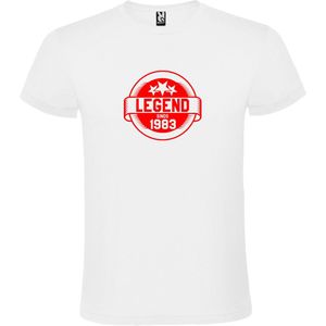 Wit T-Shirt met “Legend sinds 1983 “ Afbeelding Rood Size XS