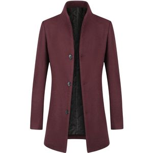 Allthemen Heren Dikke Standkraag Enkelrijig Effen Middellange Winterjas - Slanke Pasvorm Warm Jasje - XS
