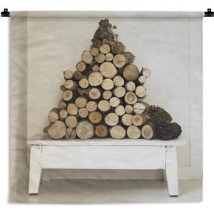 Wandkleed Brandhout - Driehoekige stapel brandhout Wandkleed katoen 150x150 cm - Wandtapijt met foto