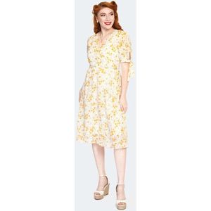 Voodoo Vixen - Tie Sleeve Floral Pattern Flare jurk - M - Wit