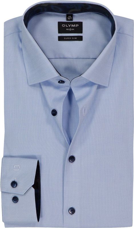 OLYMP No. 6 Six super slim fit overhemd, structuur, lichtblauw
