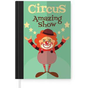 Notitieboek - Schrijfboek - ""Circus"" met een clown op een groene achtergrond - Notitieboekje klein - A5 formaat - Schrijfblok