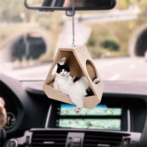 Glas kattenhanger - auto decoratie accessoire schattige grappige kat achteruitkijkspiegel hanger voor volwassenen en kinderen auto spiegel hanger