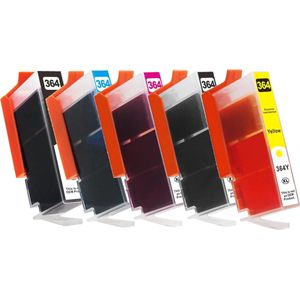 Huismerk Cartridges 364XL Geschikt voor HP Set van 5 stuks. 1 x ZWART BREED, 1 x ZWART SMAL, 1 x CYAAN, 1 x MAGENTA, 1 x GEEL. Geschikt voor de printer met 5 inktpatronen!!