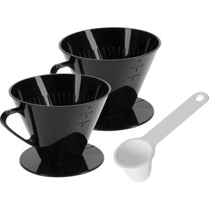 Koffieset 3-delig, 2 koffiefilters Gr. 4 en koffiedoseerlepels, kunststof, zwart/wit,