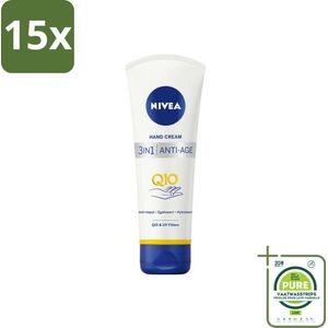 15 x NIVEA - Handcrème - 3-in-1 Q10 Anti-Veroudering - Anti-rimpel - Egaliseert - Hydrateert - 100 ml - Grootverpakking - Nivea Handcrème - Anti-rimpel Crème - Anti-aging - Pigmentvlekken - Droge Handen