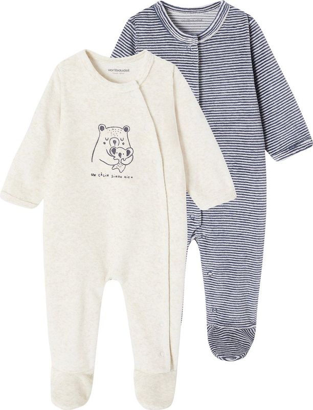 Vertbaudet - Set van 2 - Fluwelen Pyjamapakjes - Met Motief en Strepen