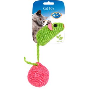 Duvoplus - Speelgoed Voor Dieren - Kat - Assortiment Muis En Bal Nylon 10x4x4cm Groen/roze - 1st