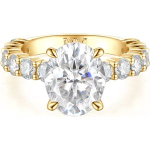 Majestica - 18k Geelgouden Ovaal Moissanite Ring met Zijstenen - 3 karaat