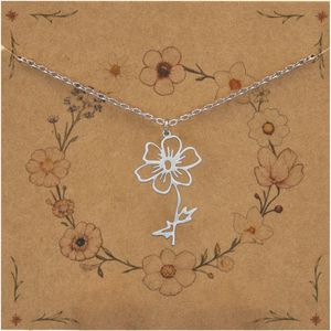 Bixorp Geboortebloem Ketting Oktober / Cosmea - Zilverkleurig Roestvrij Staal - Bloem Cadeau voor Dames & Meisjes