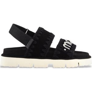 Mou - MU.SW461001A - Sandalen - Zwart - Bio Leren - Plat - Klittenband - Casual