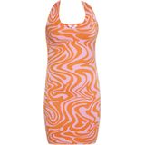 Mymo - Jurk - Roze Oranje - Haltergebreid - Mini-bodycon