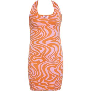 Mymo - Jurk - Roze Oranje - Haltergebreid - Mini-bodycon