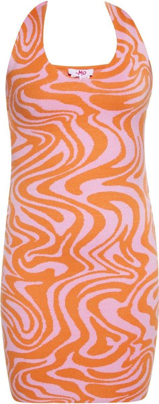 Mymo - Jurk - Roze Oranje - Haltergebreid - Mini-bodycon
