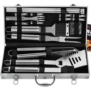 Perfect BBQ Gereedschap Set - 20 Stuks - Ideaal Cadeau Voor Mannen - Roestvrij Staal Barbecuegerei-Sets