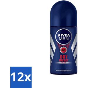 Nivea - Deo Roll-On - Men - Dry Impact - Anti-Transpirant - 50 ml - Voordeelverpakking - 12 stuks