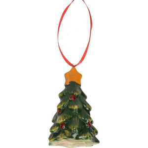 Kerstversiering kersthanger - kerstboom vorm - keramiek 8 cm