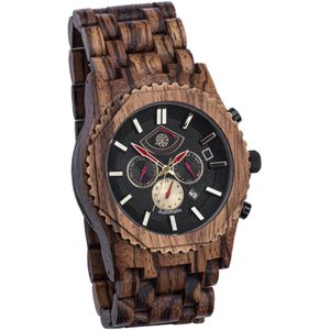 Greenwatch eXtreme - Houten horloge heren - automatisch uurwerk - multifunctioneel - 24 uur klok