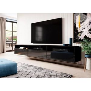 Trendmeubel- Tv-meubel ATHENS - Zwart supermat/hoogglans- Breedte ca. 270 cm