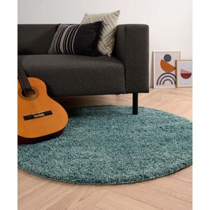 Rond hoogpolig vloerkleed shaggy Trend effen - lichtblauw 160 cm rond