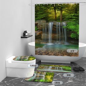 Floraweg Douchegordijn,Shower Curtain,badgordijn,badkamergordijn,Waterval in de vallei,-topkwaliteit - digitale printen -Anti Schimmel - Inclusief 12 ringen -met 12 stuks douchegordijnhaken – Waterdicht -Wasbaar- Polyester - 180x200 cm