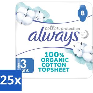 25 x Always - Maandverband - Night - Cotton Protection - Met Vleugels - 8 Maandverband - Nachtbescherming - Maandverband - Biologisch Katoen - Nachtmaandverband - Vleugels