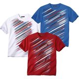 ATLAS FOR MEN T-shirts voor heren, set van 3 stuks, ronde hals, korte mouwen, verkrijgbaar in grote maten van M tot 5XL, rood, blauw, wit., 4XL