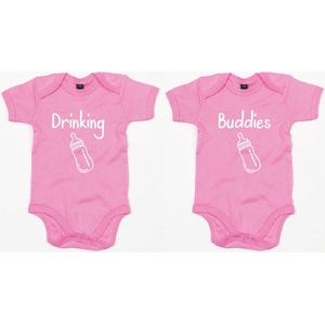 Rompertjes - Drinking Buddies-Bubble Gum Pink-0-3 Maanden