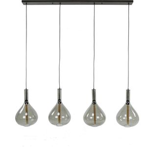 Industriële hanglamp drop smoke glass | 4 lichts | ø 164 cm | Artic zwart | in hoogte verstelbaar tot 150 cm | eetkamer / woonkamer | glazen druppels design