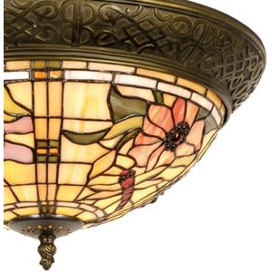 LumiLamp Plafondlamp Tiffany  Ø 38*19 cm E14/max 2*40W - Beige Roze Glas in lood