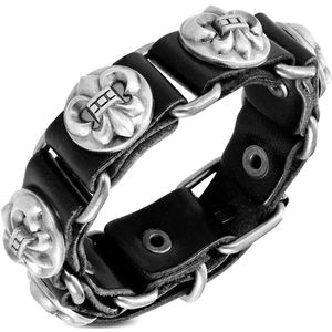 Montebello Armband Klaas Black - Leer - Stud Fleur de Lis - 20mm - 20cm