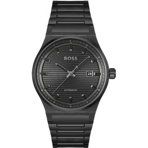 BOSS HB1514120 CANDOR AUTO Heren Horloge - Mineraalglas - Staal - Zwart - 41 mm breed - Automatisch - Vouw/Vlindersluiting - 5 ATM (douchen)